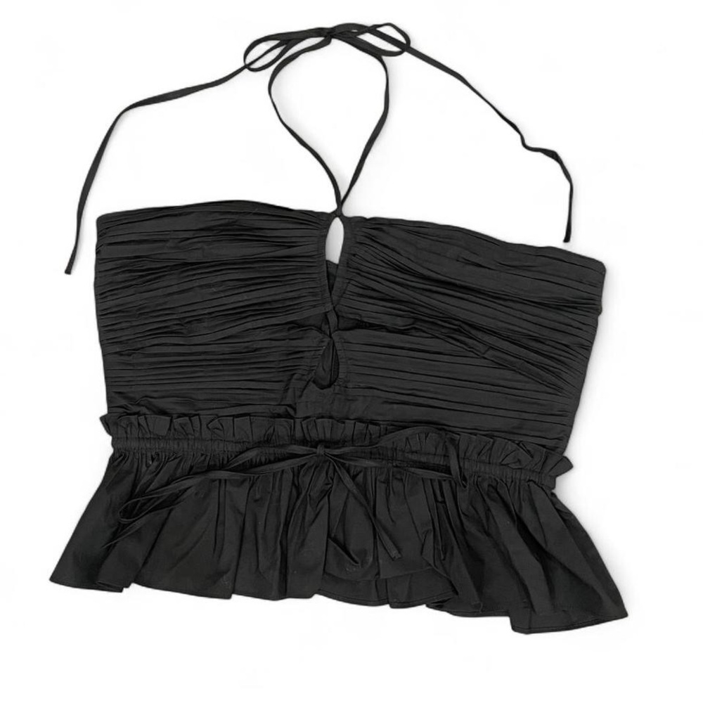 Ulla Johnson Black Ruched Sleeveless Crop Top